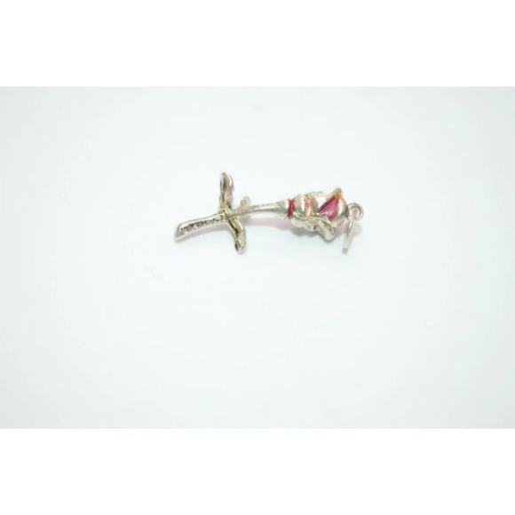 Sterling Silver .925 Red Enamel Rose Pendant - Picture 3 of 3